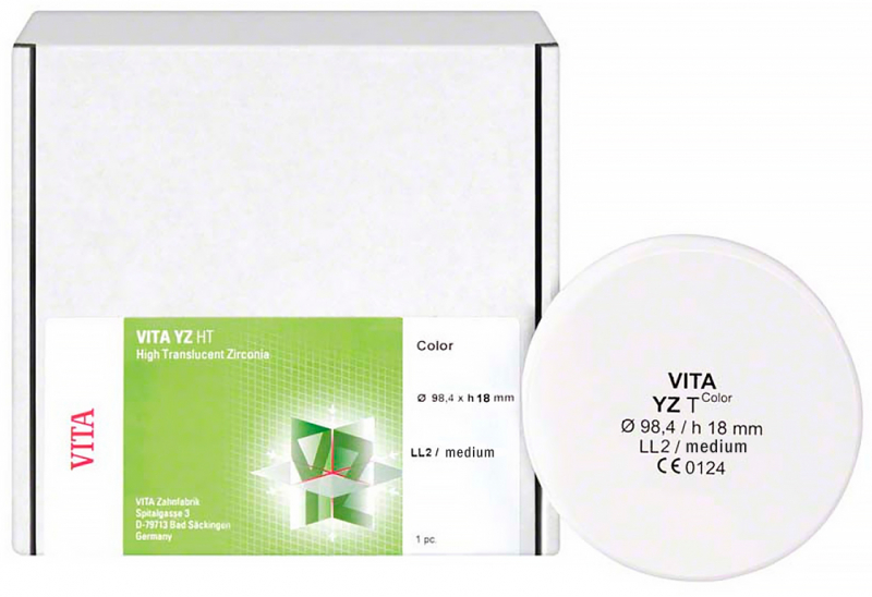 YZ T Color LL2/medium (VITA) Транслюцентний цирконій (діоксид цирконію), пофарбований, середній, 98.4 мм, h-18 мм, ECDYC3981862