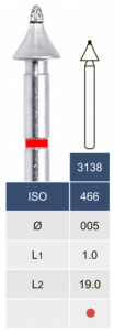 Бор алмазный Microdont 3138F (0.5 мм, широкий конус, красный)