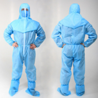 Медицинский защитный костюм синий, ламинированный (костюм, шлем и бахилы)