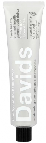 Зубная паста Davids Whitening + antiplaque premium, натуральная мята и древесный уголь (для отбеливания зубов и устранения зубного налета)