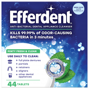 Антибактериальные таблетки для очистки зубных протезов и ортодонтических аппаратов Efferdent, Мятная свежесть и очищение, 44 шт