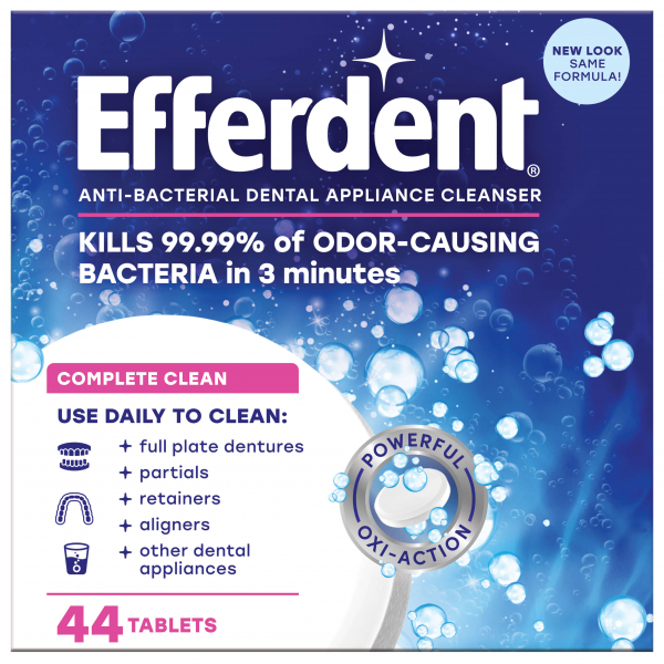 Антибактериальные таблетки для очистки зубных протезов и ортодонтических аппаратов Efferdent, Полное Очищение, 44 шт