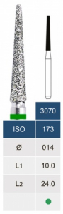 Бор алмазный Microdont 3070С (1.4 мм, усеченный конус, зеленый)