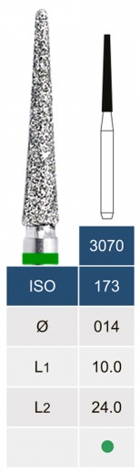 Бор алмазный Microdont 3070С (1.4 мм, усеченный конус, зеленый)