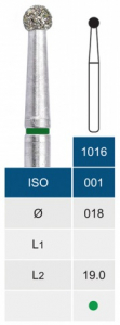 Бор алмазний Microdont 1016C (1.8 мм, сферичний, зелений)