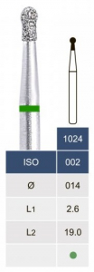 Бор алмазний Microdont 1024C (1.4 мм, сферичний з коміром, зелений)