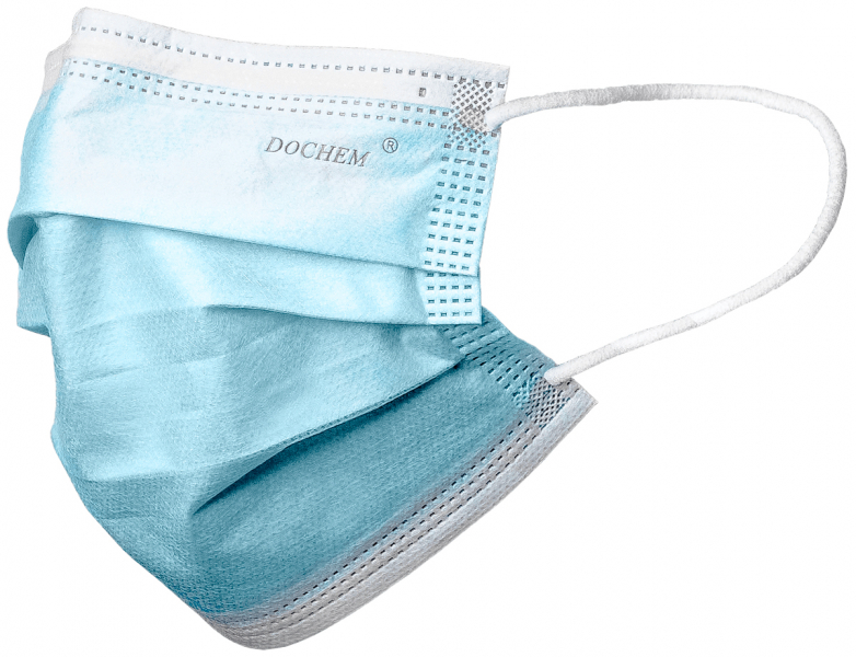 Медицинские маски защитные Dochem TOPSAFE Premium Elite, 3-х слойные, с заушными петлями, синие, 50 шт