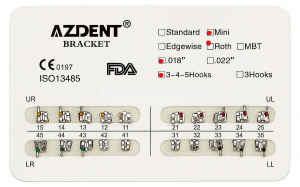 Металеві брекети Azdent Mini Roth (hooks 3-4-5, 20 шт)