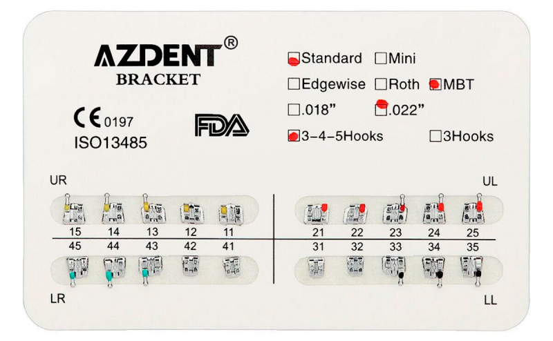 Металеві брекети Azdent Standart MBT (0.22", hooks 3-4-5, 20 шт)