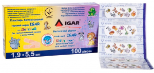 Пластир бактерицидний IGAR (дитячий, на поліетиленовій основі з малюнками) 1,9х5,5 см