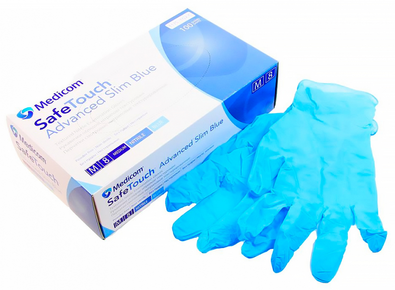 SafeTouch Advanced Slim Blue голубые, 1175TG, 3,6 г (Medicom) Перчатки смотровые нитриловые текстурированные без пудры н/с, 50 пар