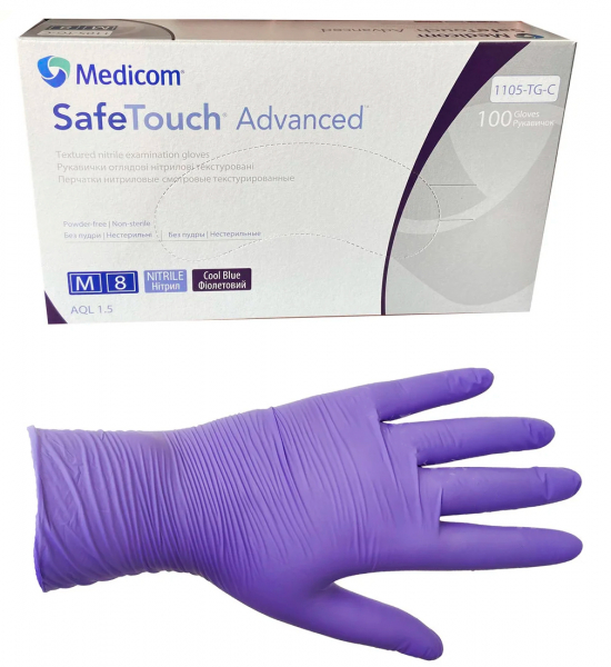 SafeTouch Advanced фіолетові, 1105TG, 3,5 г (Medicom) Рукавички оглядові нітрилові текстуровані без пудри н/с, 50 пар