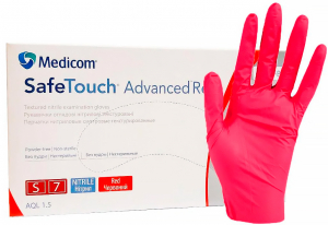 SafeTouch Advanced Red красные, 1113, 4 г (Medicom) Перчатки смотровые нитриловые текстурированные без пудры н/с, 50 пар