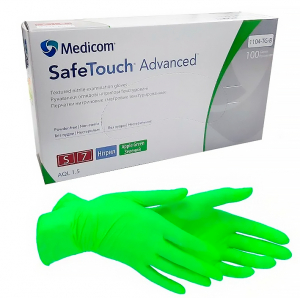 SafeTouch Advanced зелені, 1104TG, 3,5 г (Medicom) Рукавички оглядові нітрилові текстуровані без пудри н/с, 50 пар