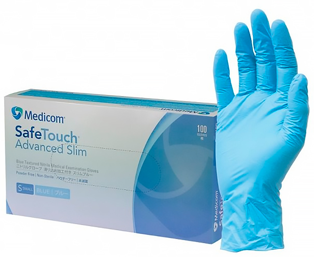 SafeTouch Slim Blue голубые, 1175, 4 г (Medicom) Перчатки смотровые нитриловые текстурированные без пудры н/с, 50 пар