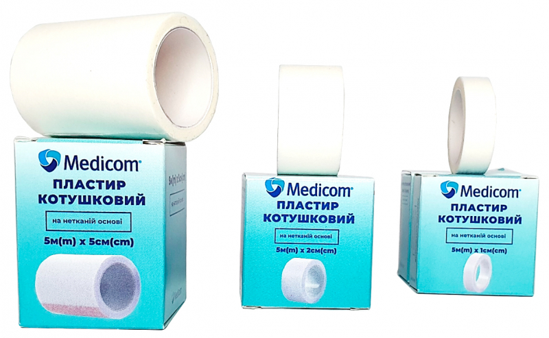 Пластир медичний на котушці Medicom, на НЕ тканинній основі (5 м, білого кольору)