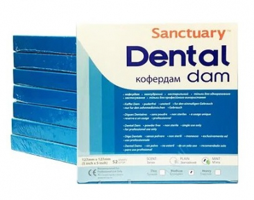 Коффердам латексный Sanctuary Dental Dam 152х152 мм, 36 шт (голубой, без запаха)
