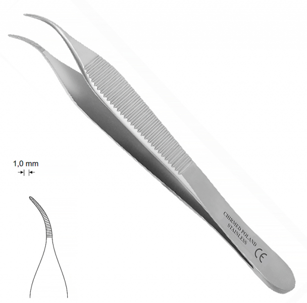 MK 56 Adson (Chirmed) Пинцет анатомический изогнутый, с  насечкой, 120 мм