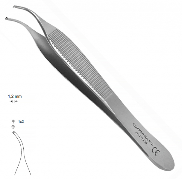 MK 28 Adson (Chirmed) Пінцет хірургічний вигнутий, гладкий, 120 мм