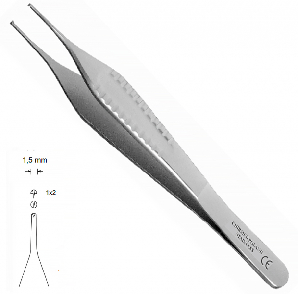 MK 34 Adson (Chirmed) Пінцет хірургічний, прямий, гладкий, 120 мм