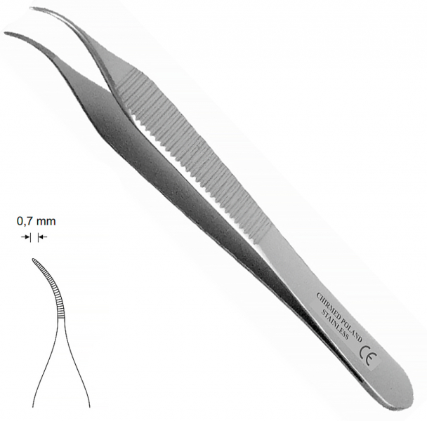 MK 53 Adson (Chirmed) Пинцет анатомический, изогнутый, с насечкой, 150 мм