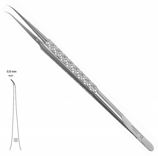 MK 305 (Chirmed) Пинцет микрохирургический изогнутый, с насечкой, 180 мм/0.5 мм