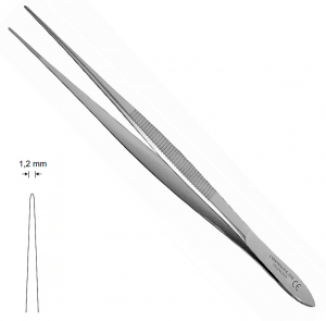 ST 13 (Chirmed) Пінцет прямий, гладкий, 1.2 мм, 160 мм
