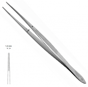 ST 76 (Chirmed) Пинцет прямой, с насечкой, 1.2 мм, 160 мм