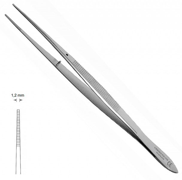 ST 76 (Chirmed) Пинцет прямой, с насечкой, 1.2 мм, 160 мм