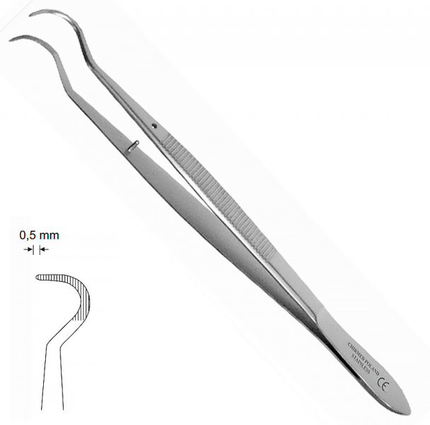 ST 20 (Chirmed) Пинцет закругленный, с насечкой, 160 мм
