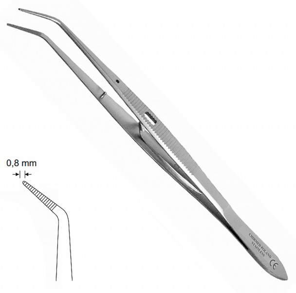 ST 22 (Chirmed) Пинцет изогнутый, с насечкой, 150 мм