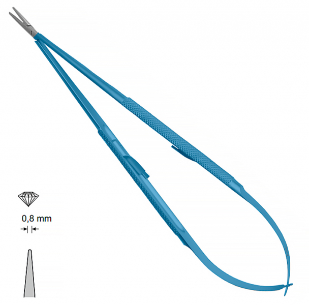 MK 77/1/T, TITANIUM (Chirmed) Микрохирургический держатель игл (185 мм, с замком, прямой кончик 0,8 мм)