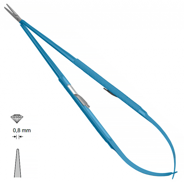 MK 77/1/T/SR, TITANIUM (Chirmed) Микрохирургический держатель игл (185 мм, с замком, прямой кончик 0,8 мм)