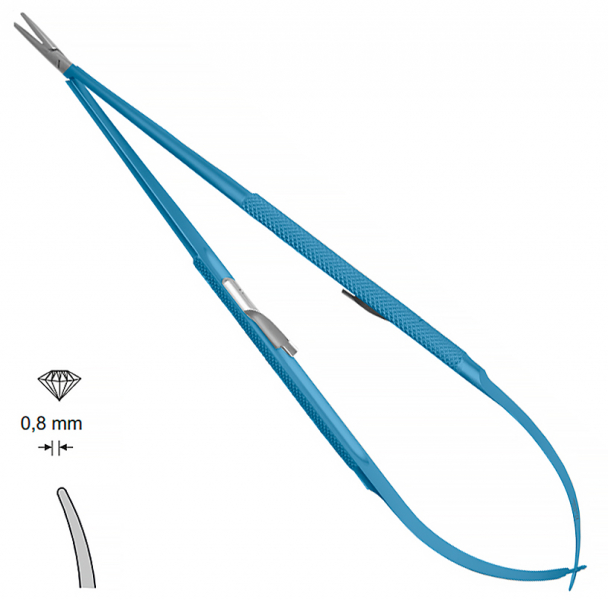 MK 79/1/T/SR, TITANIUM (Chirmed) Микрохирургический держатель игл (185 мм, с замком, изогнутый кончик 0,8 мм)