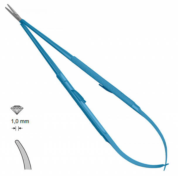 MK 83/T, TITANIUM (Chirmed) Мікрохірургічний тримач голок (210 мм, із замком, вигнутий кінчик 1,0 мм)