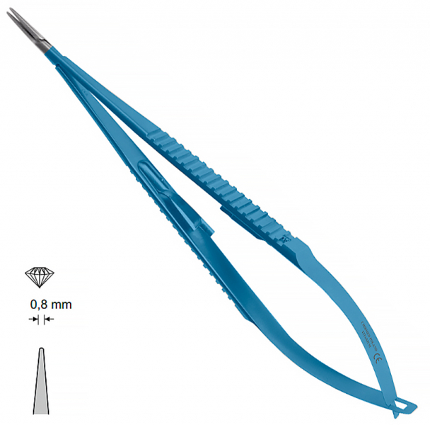 MK 85/1/T, TITANIUM (Chirmed) Микрохирургический держатель игл (150 мм, с замком, прямой кончик 0,8 мм)