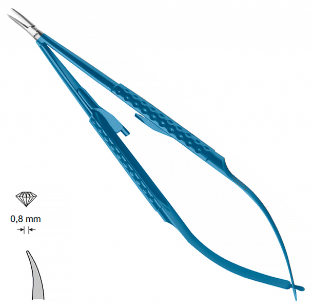 MK 294/T, TITANIUM (Chirmed) Мікрохірургічний тримач голок (150 мм, із замком, вигнутий кінчик 0,8 мм)