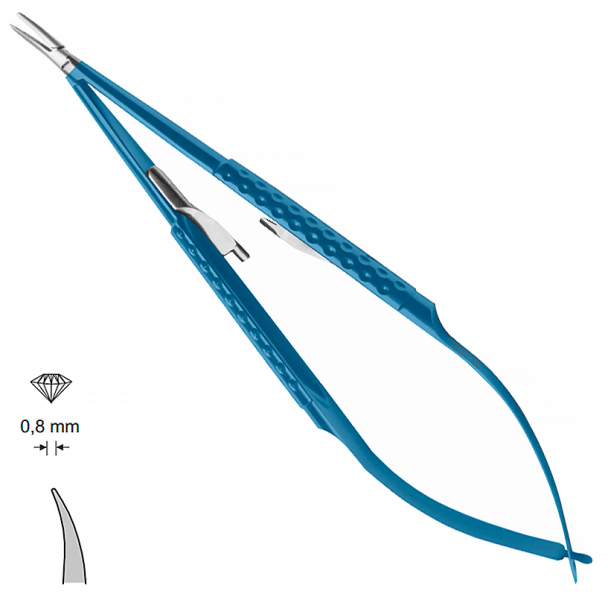 MK 294/T/SR, TITANIUM (Chirmed) Микрохирургический держатель игл (150 мм, с замком, изогнутый кончик 0,8 мм)