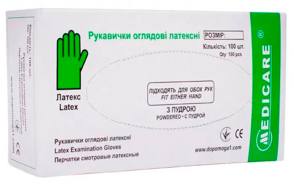 Латексні рукавички Medicare пудровані (100 шт)