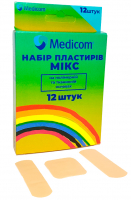 Набор пластырей Medicom Микс, на полимерной и тканевой основе, телесные (12 шт)