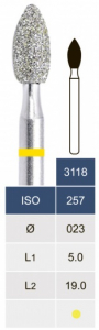 Бор алмазний Microdont 3118EF (2.3 мм, пламевидний, жовтий)