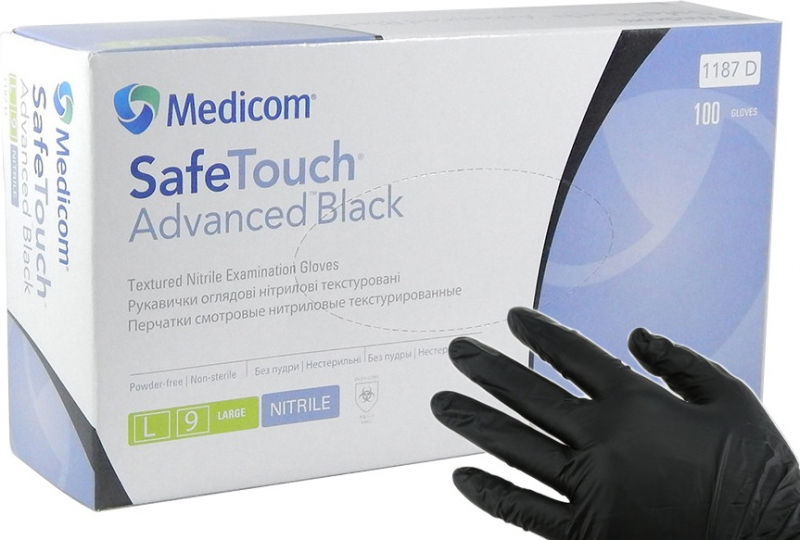SafeTouch Advanced Black, 1187TG, 3.3 г (Medicom) Перчатки смотровые нитриловые текстурированные без пудры н/с, 50 пар
