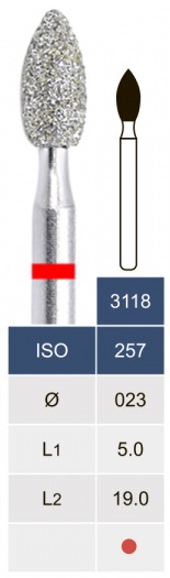 Бор алмазний Microdont 3118F (2.3 мм, пламеподібний, червоний)