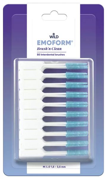 Безметалові міжзубні щітки Wild Pharma EMOFORM Brush'n clean, з фторидом натрію, 50 шт.