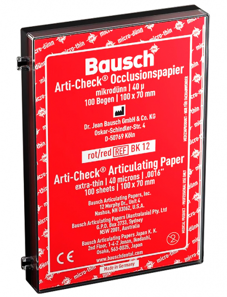 BK12 (Bausch) Артикуляційний папір, 40 мкм, червоний (смужки, 100 шт, розмір 100х70 мм)