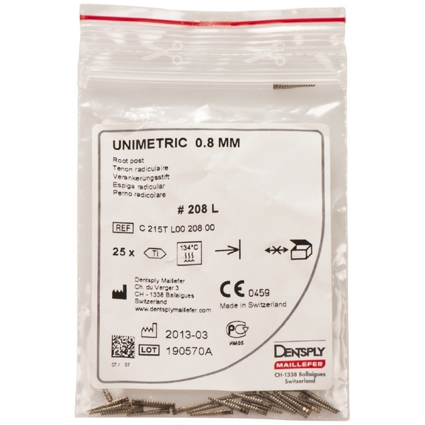 Unimetric ROOT-POST TITANIUM, конус - 0,8 (Dentsply) Штифти титанові