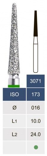 Бор алмазний Microdont 3071C (1.6 мм, усічений конус, зелений)