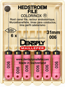 Hedstroem File (H-File) Colorinox, 31 мм (Dentsply) Хедстрем файли, 6 шт (копія)