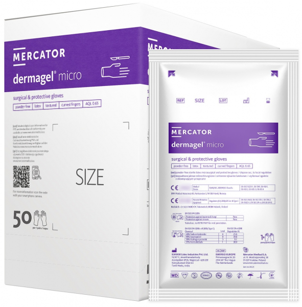 Хирургические латексные перчатки Mercator Medical Dermagel Microtex (без пудры, текстурированные, ультратонкие) 50 пар