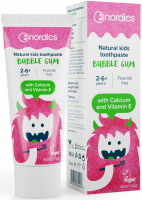 Детская зубная паста Nordics Kids Bubble Gum, 50 мл (со вкусом жевательной резинки, от 2 до 6 лет)